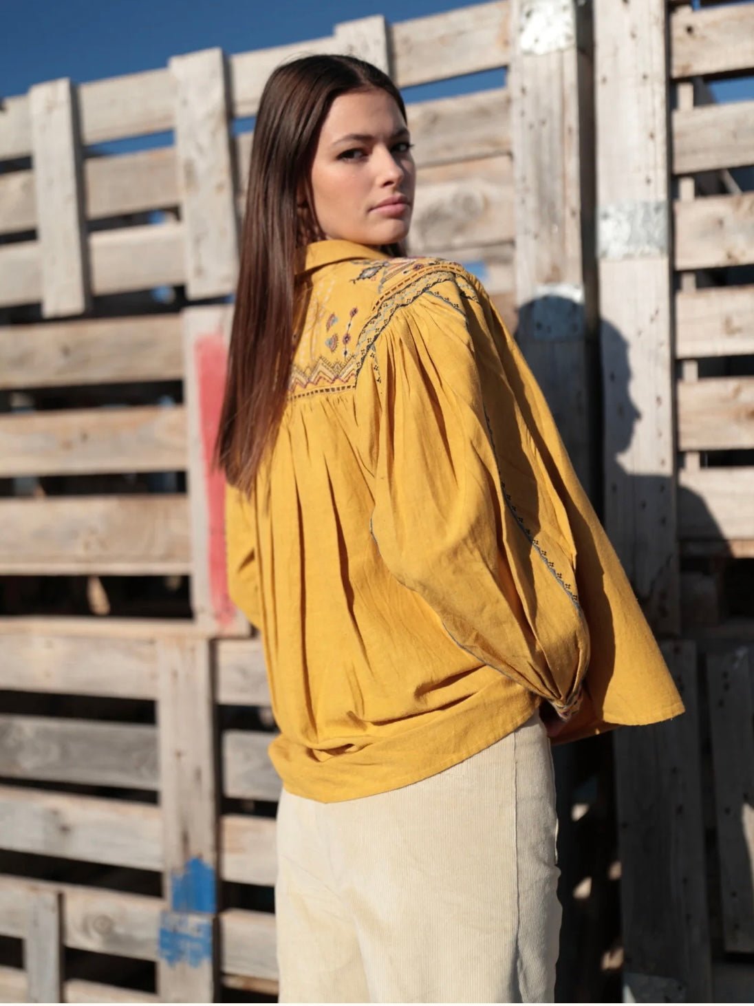 Blusa Boho bordada MOSTAZA - Little MooN