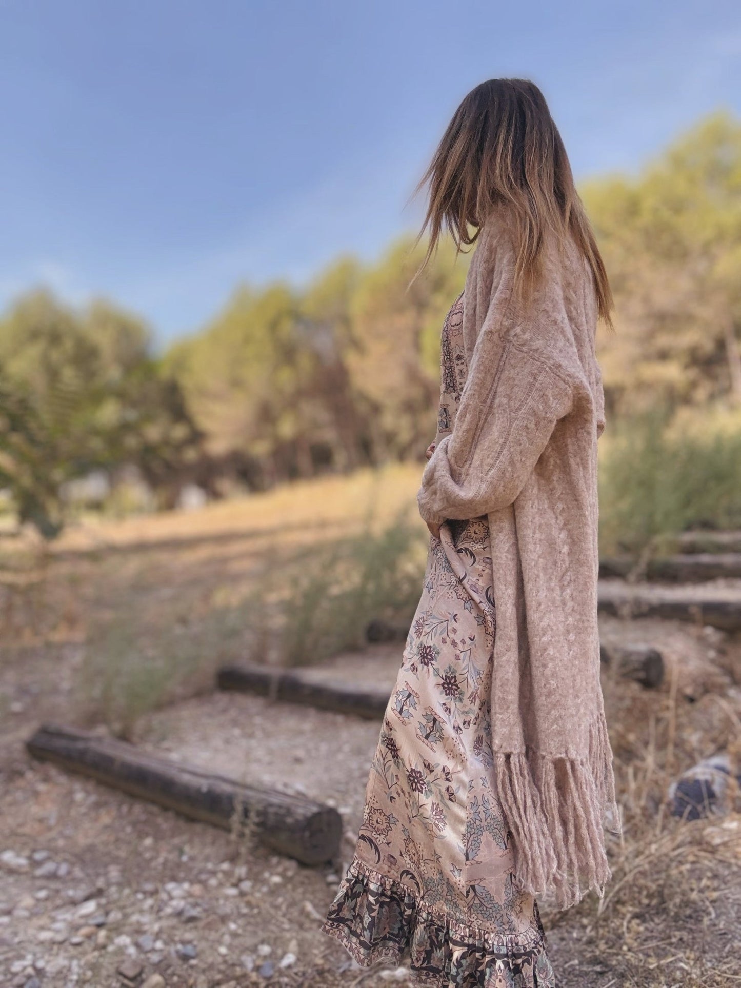 Chaqueta de punto larga con flecos GAZAN - Little MooN