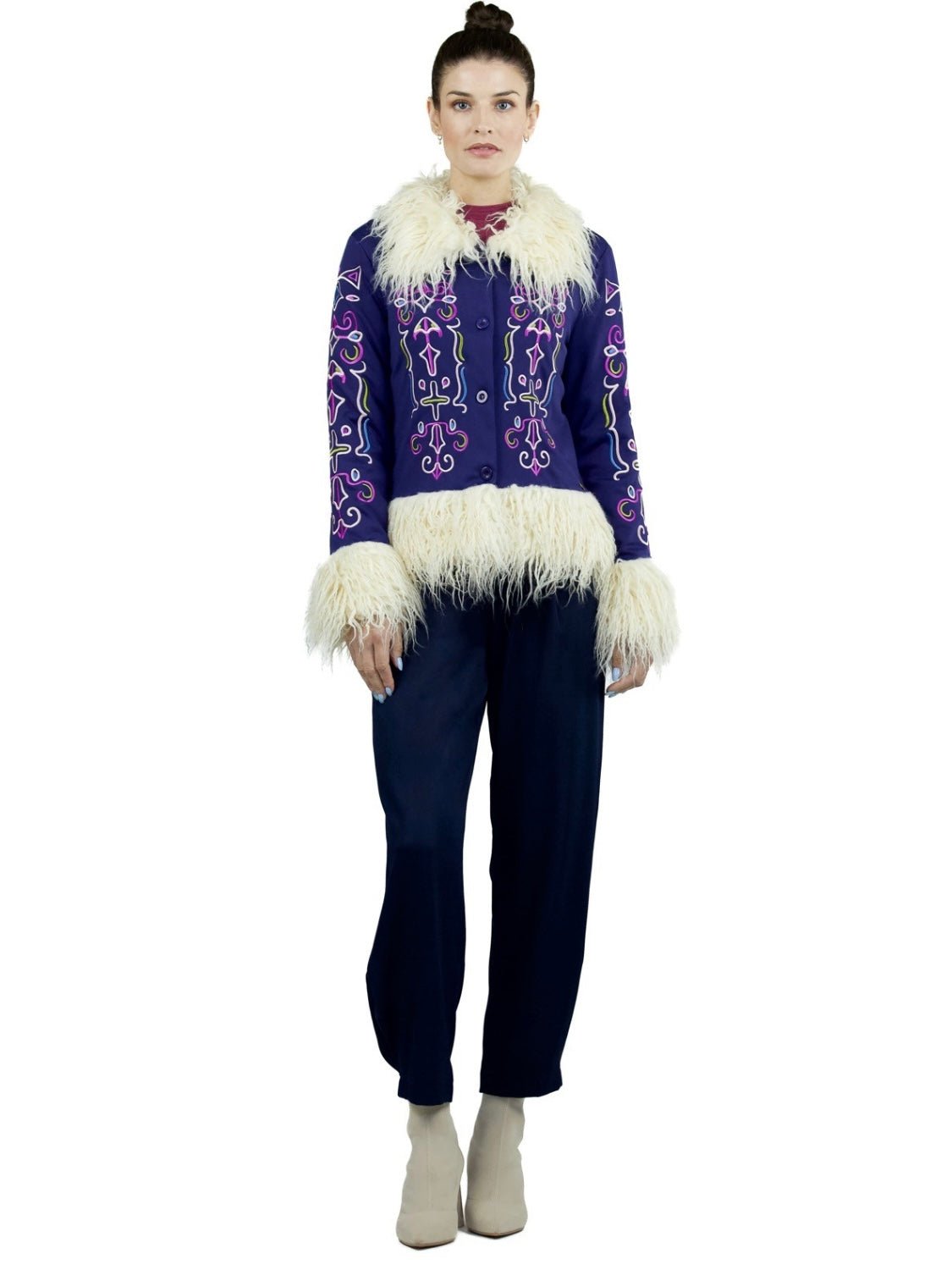 Chaqueta bordada con pelo boho