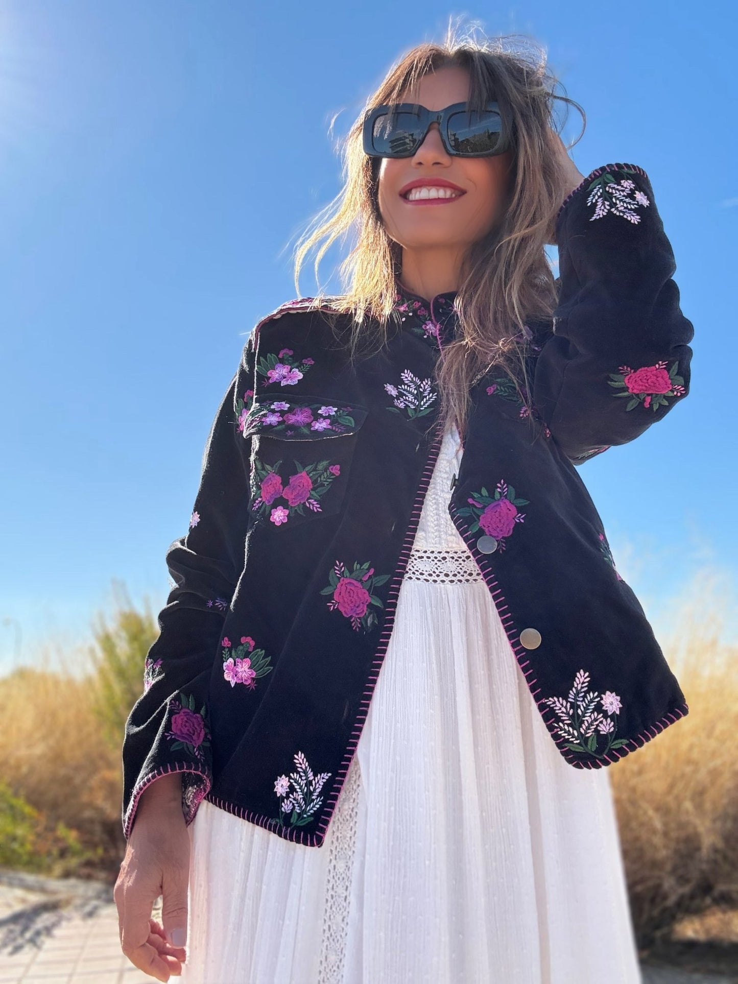 Chaqueta bordada de terciopelo FLORAL - Little MooN