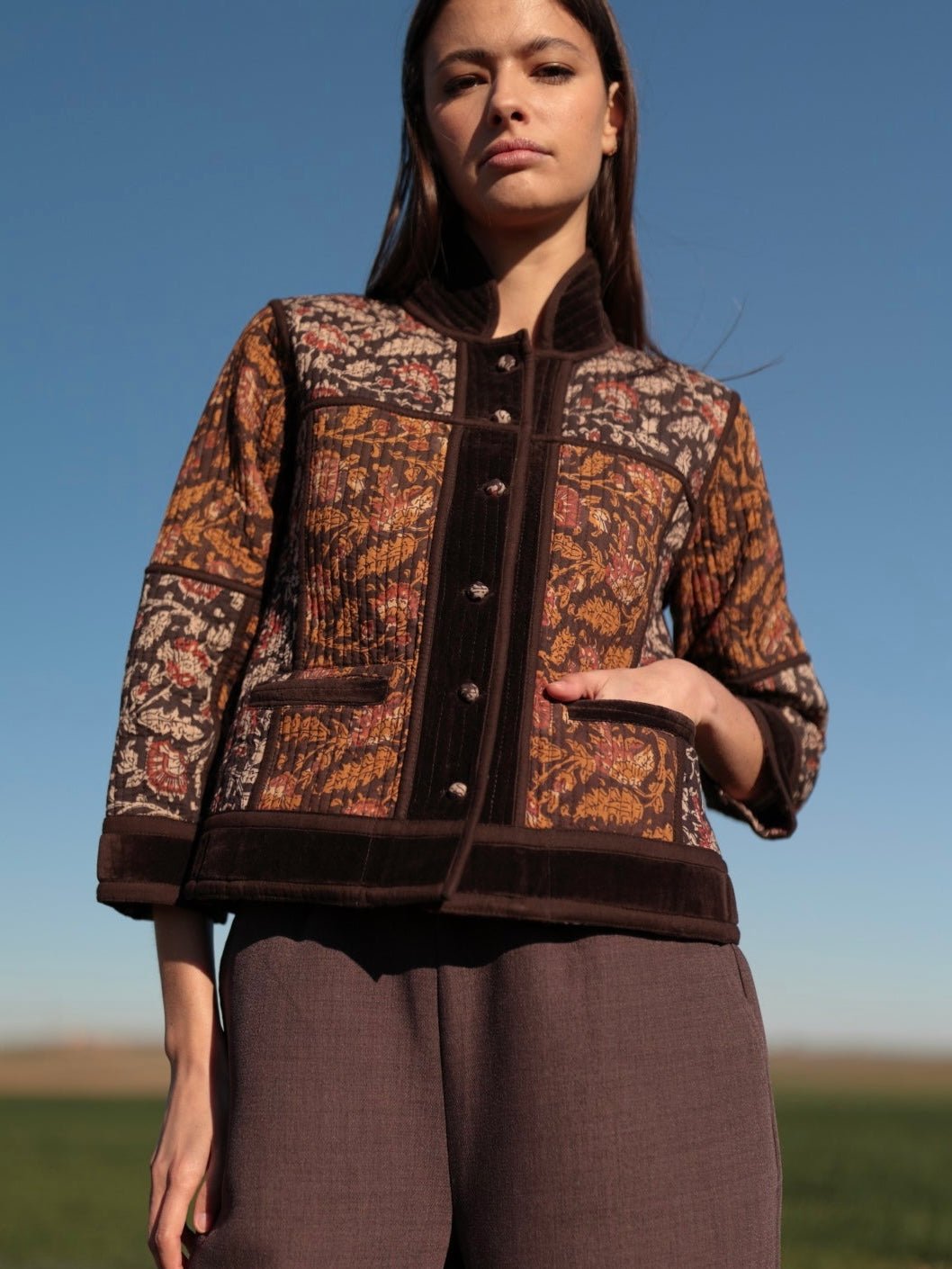 Chaqueta patch de terciopelo BROWN - Little MooN