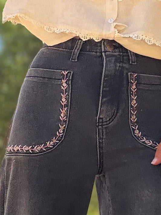 Pantalón vaquero gris bordado FILIGRANA - Little MooN