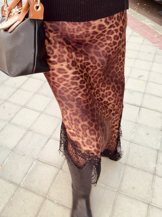 Falda lencera de saten animal print