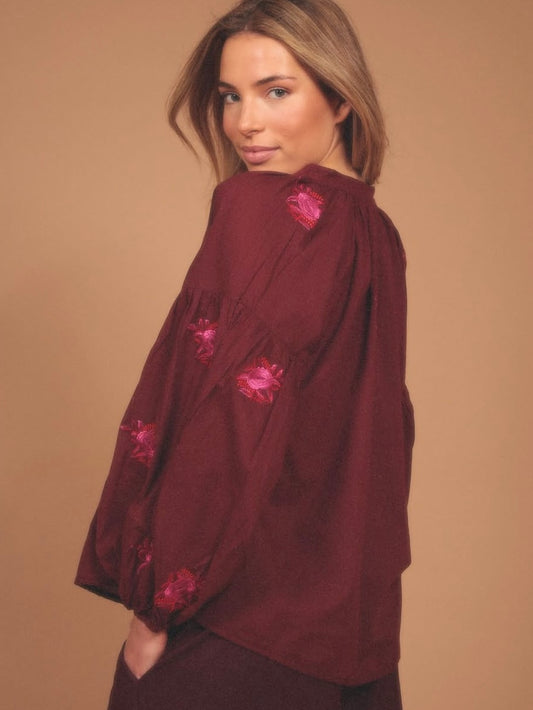 Blusa burdeos boho bordada FLORAL
