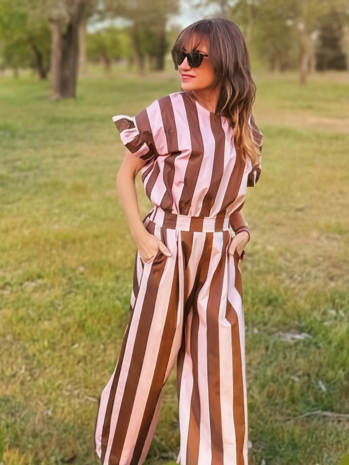 Top y pantalón de maxi rayas bicolor