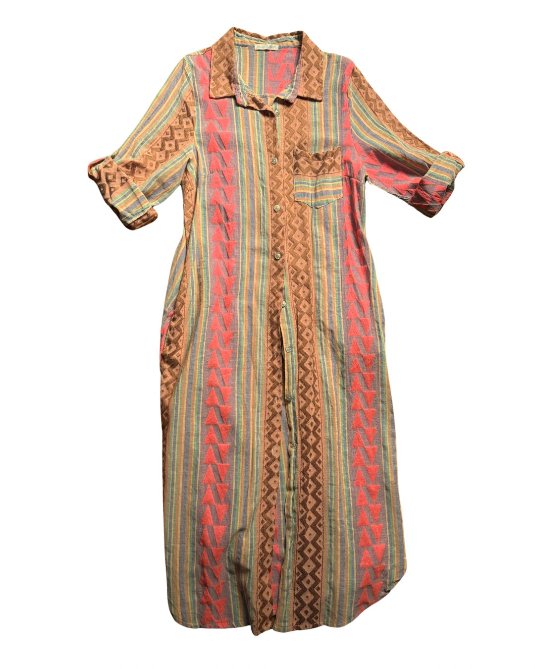 Vestido étnico camisero con bolsillos