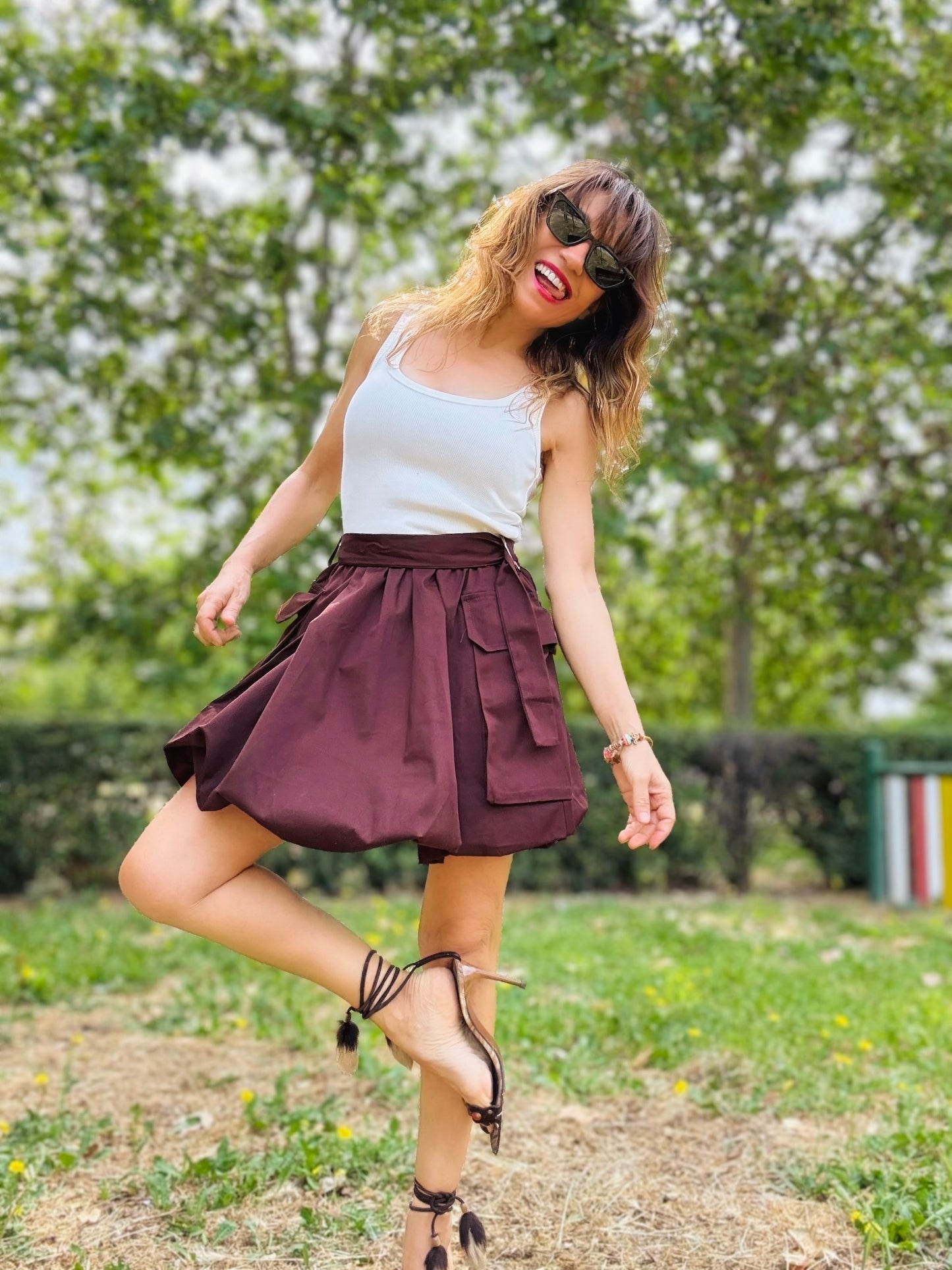 Vestido bicolor marrón