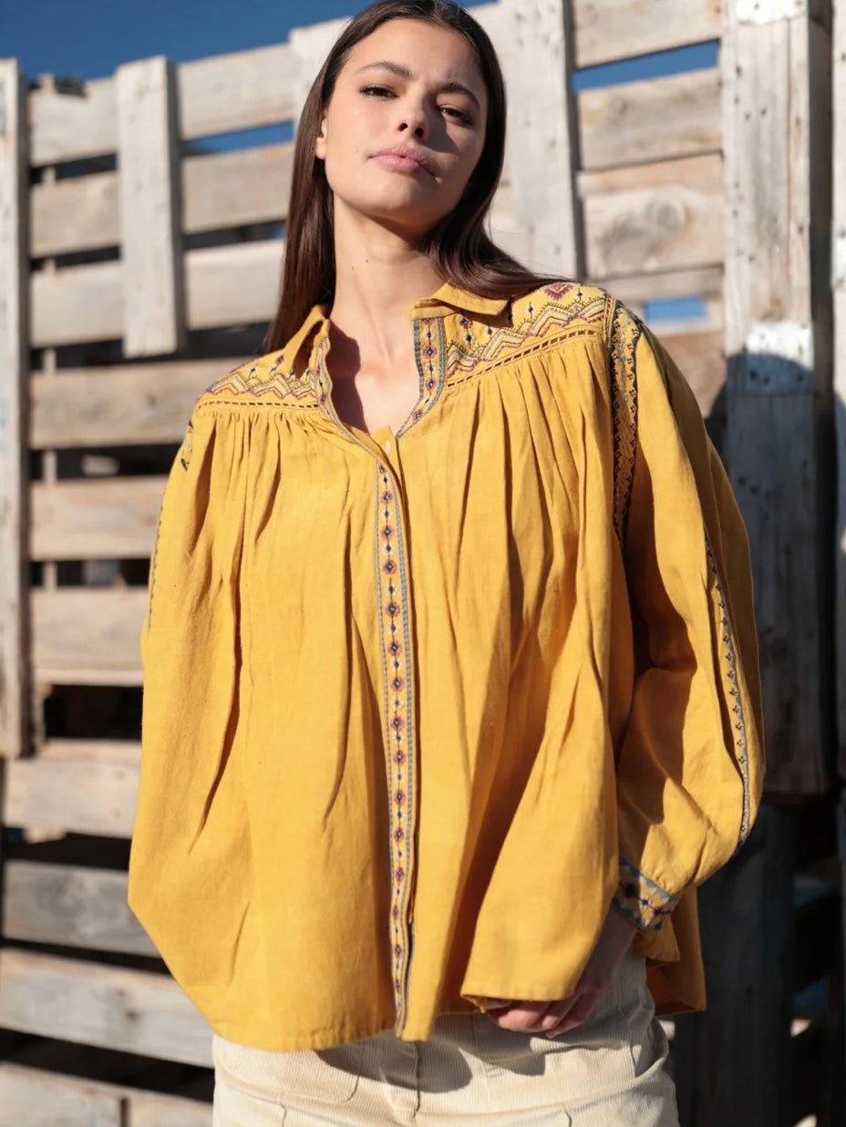 Blusa Boho bordada MOSTAZA - Little MooN