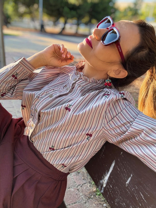 Blusa de rayas bordado CEREZAS - Little MooN