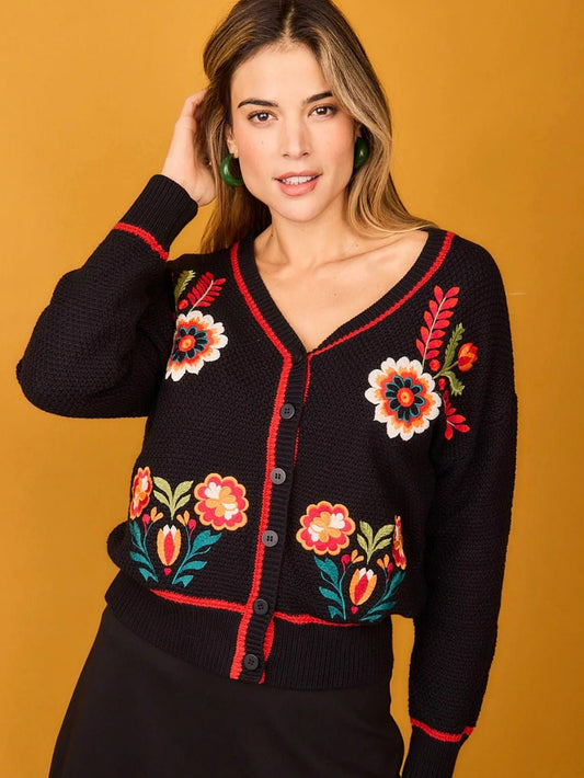 Chaqueta de punto bordada SENDA NEGRA - Little MooN