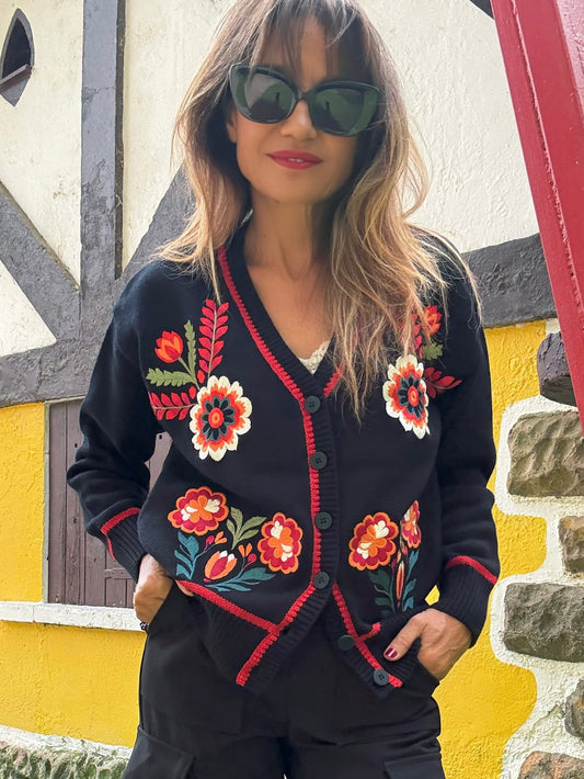 Chaqueta de punto bordada SENDA NEGRA - Little MooN