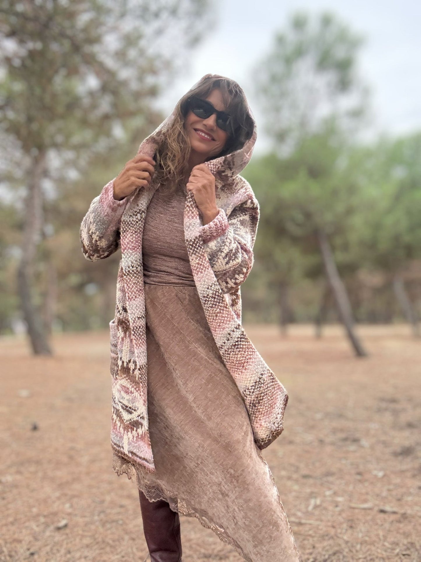 Chaqueta punto azteca NAZCA Rosa / Camel - Little MooN