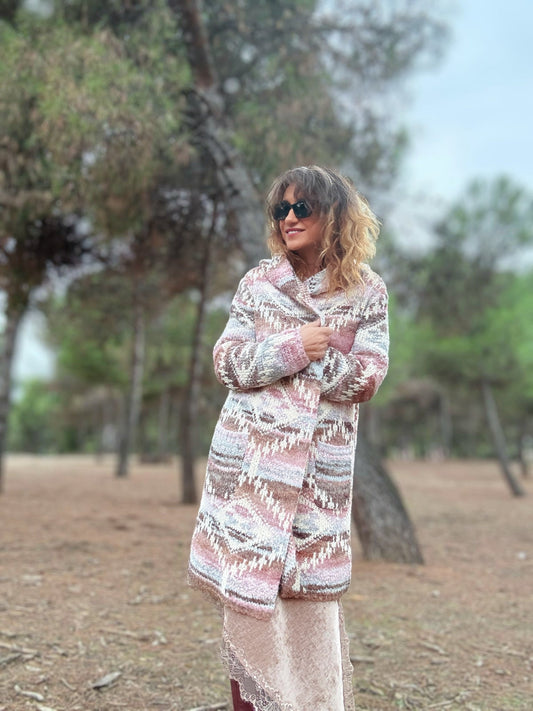 Chaqueta punto azteca NAZCA Rosa / Camel - Little MooN