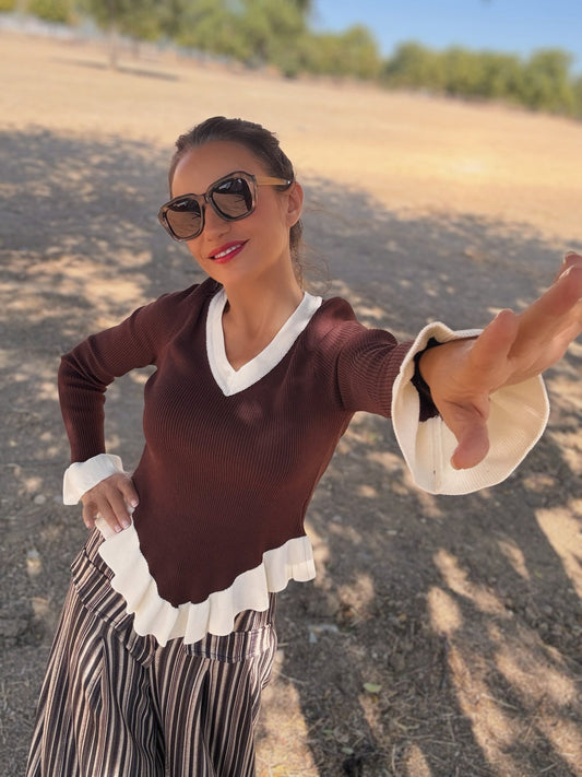 Top jersey bicolor de punto VOLANTIS - Little MooN